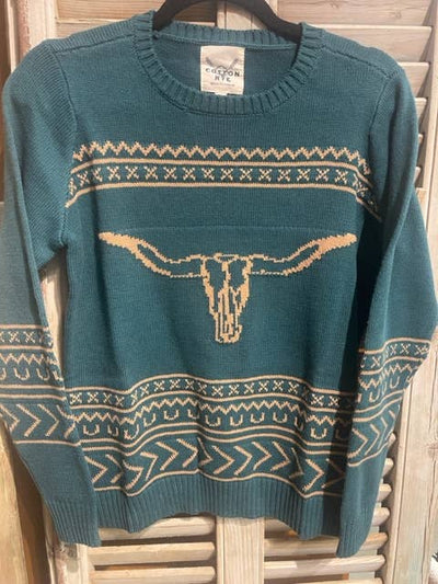 Cowtown Longhorn Sweater - Spruce