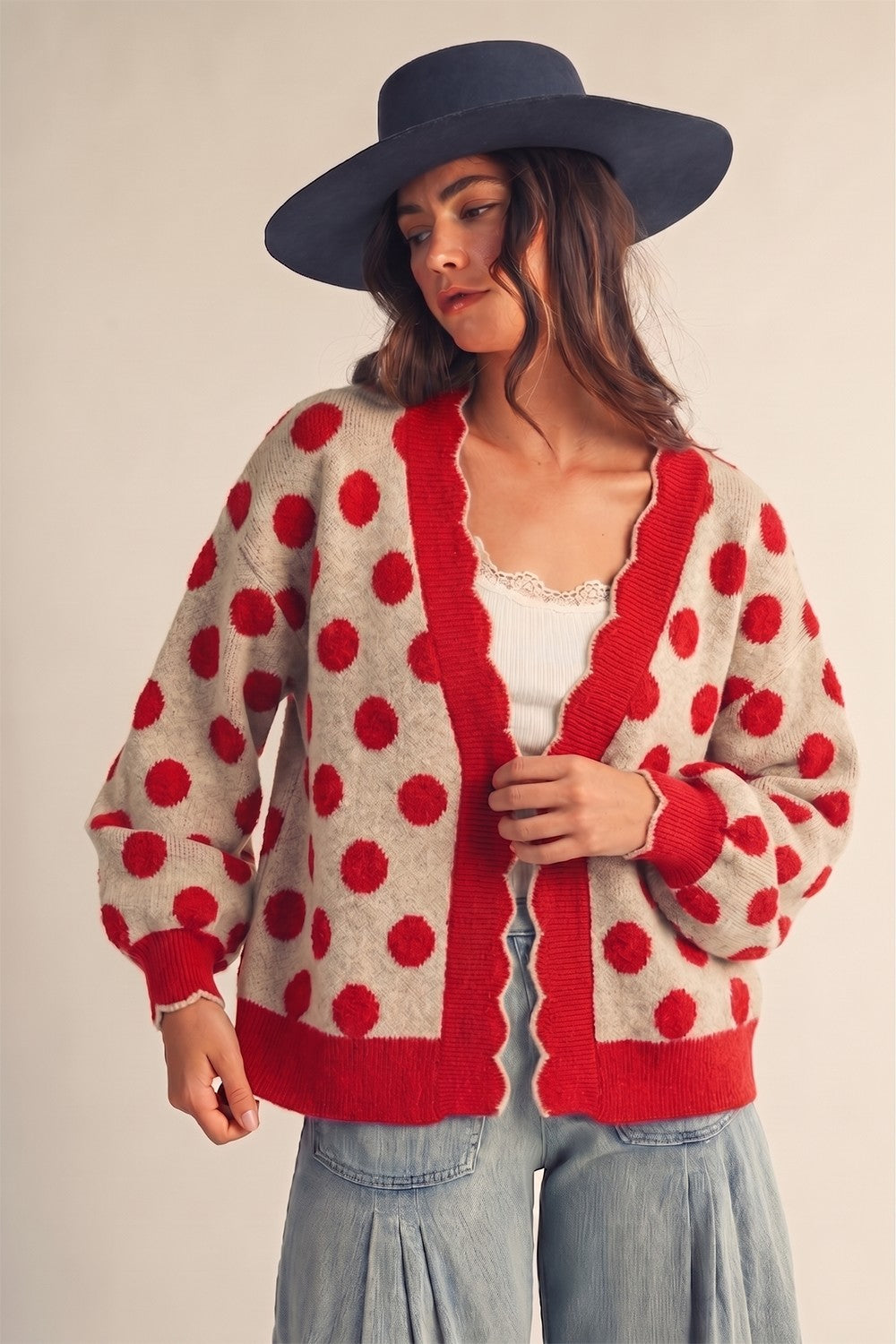 Vintage Polka Dot Scalloped Trim Cardigan