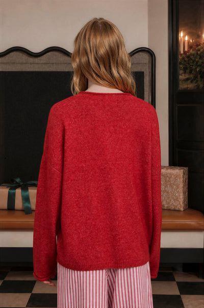 Novelty Holiday Button Henley Pullover Sweater
