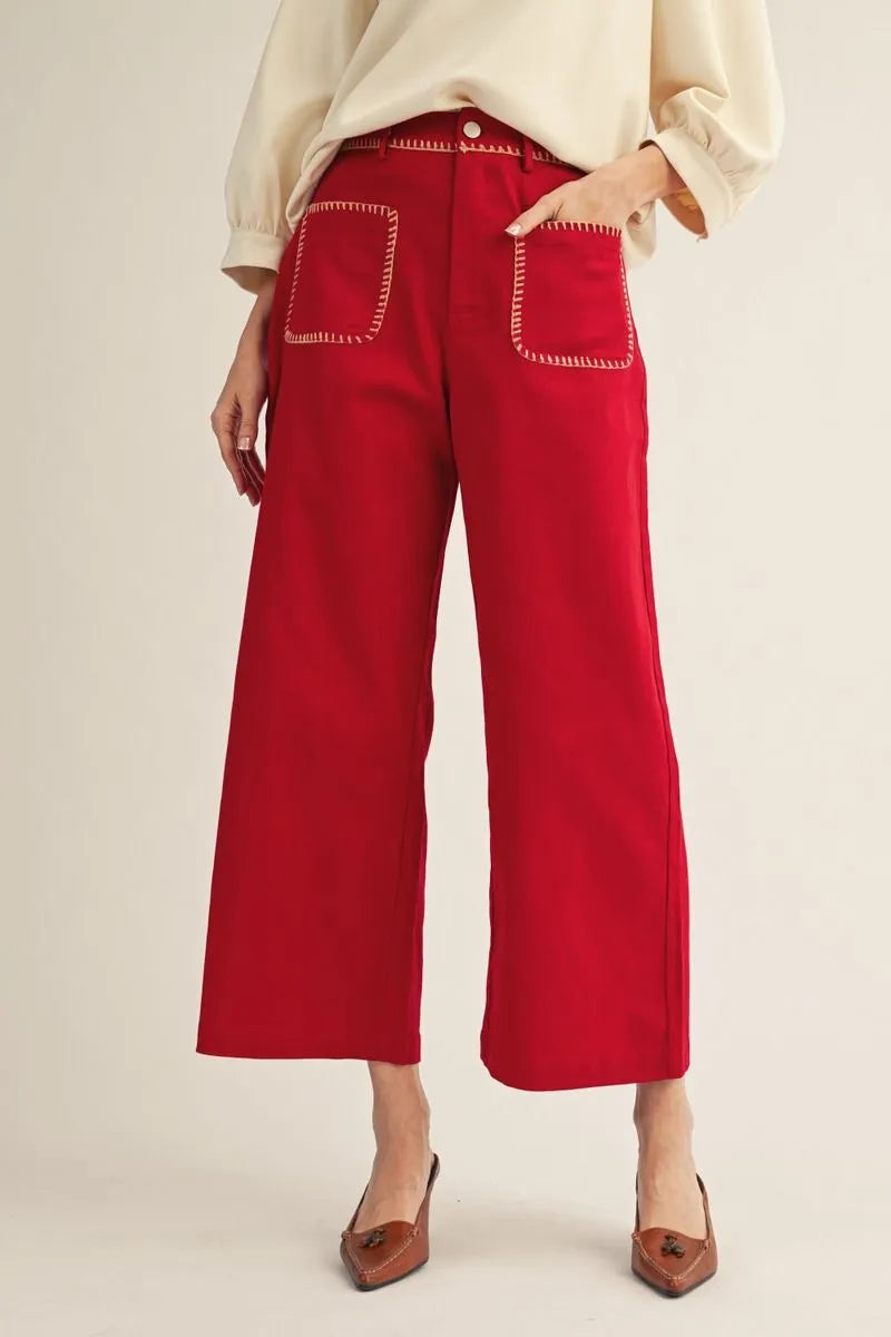 Whipstitched Cropped Red Pants