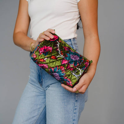 Dk. Green & Multicolored Floral Travel Pouch