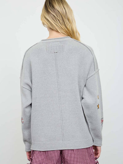 Game Day Embroidered Crew Neck Knit Sweater