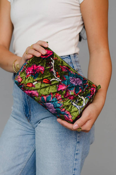 Dk. Green & Multicolored Floral Travel Pouch