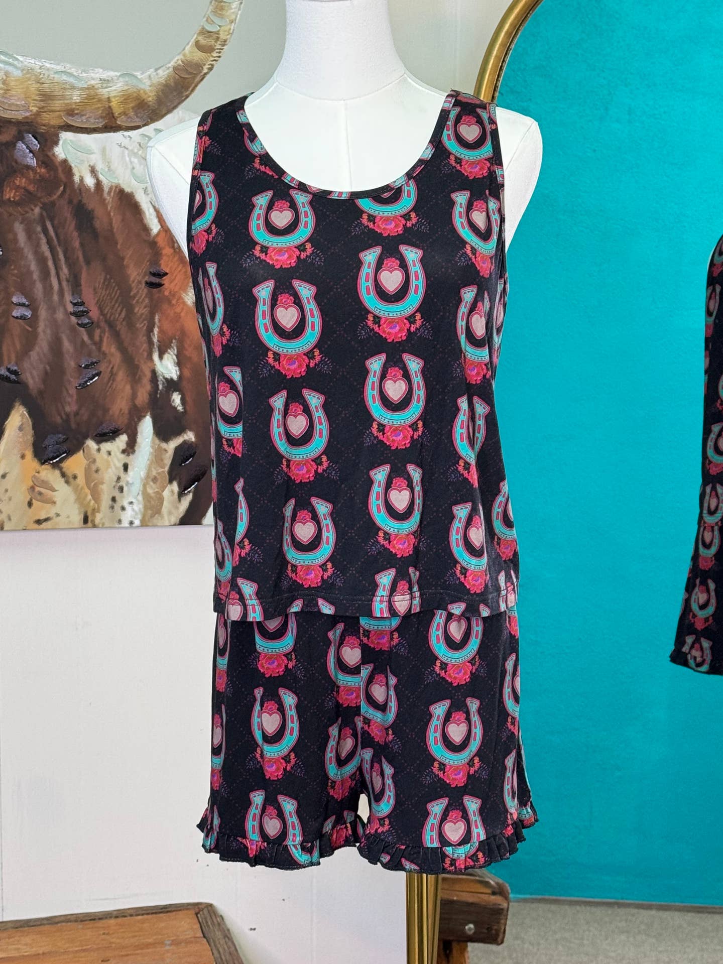 Lucky in Love Horse Western Tank & Shorts Pajamas Lounge Set