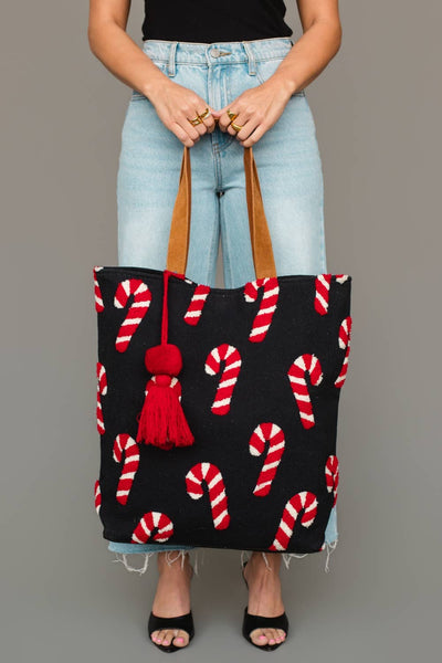 Navy Candy Cane Tote