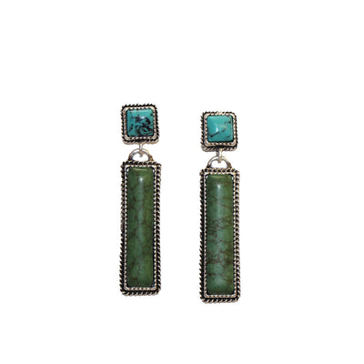 Green Bar Earring On Turquoise Square Post