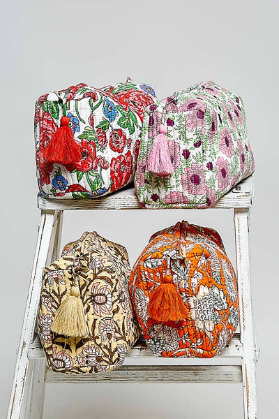 Floral Quilted Tassel Cosmetic Pouch Bag