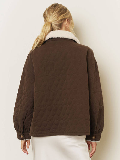 Faux Fur Collar Contrast Trim Quilted Jacket