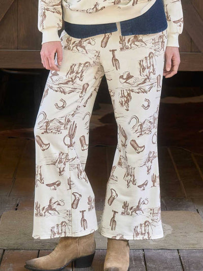 Cream Western Print Top & Bottoms