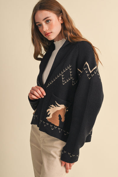 Horse Knit Sweater Cardigan - 2 Colors