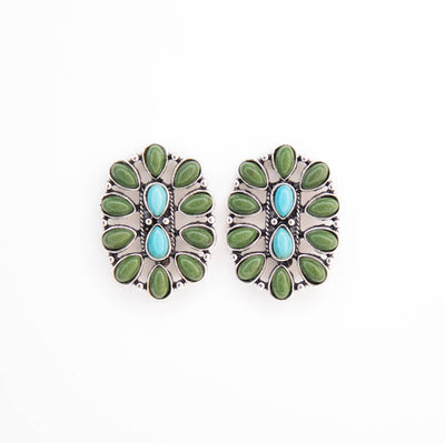 Turquoise & Green Oval Cluster Post Earring