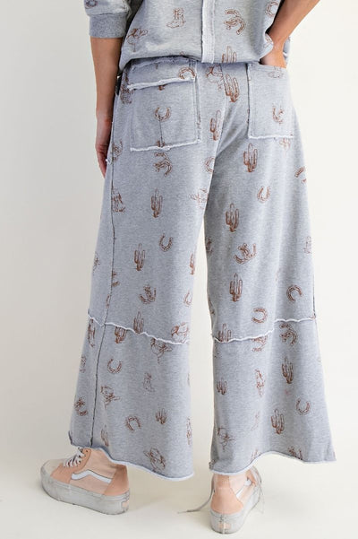Western Print Washed Terry Pants