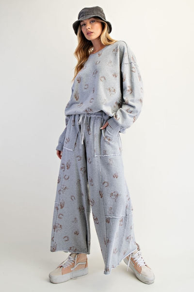 Western Print Washed Terry Pants