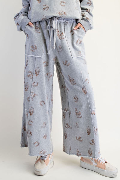 Western Print Washed Terry Pants