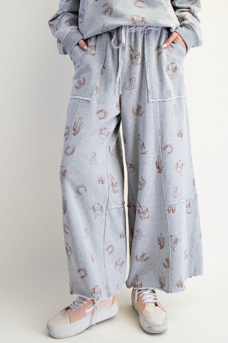 Western Print Washed Terry Pants