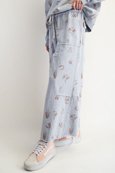 Western Print Washed Terry Pants