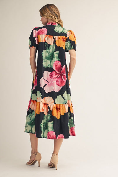 model wearing floral dress