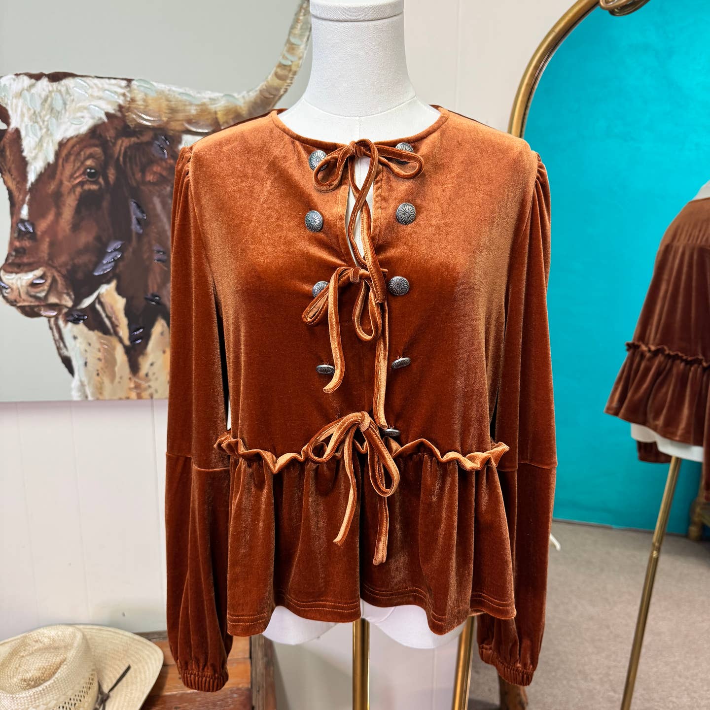 Turquoise Velvet Concho Blouse