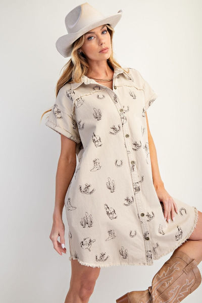 Western PrintedTwill Shirt Dress