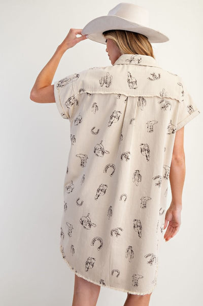 Western PrintedTwill Shirt Dress
