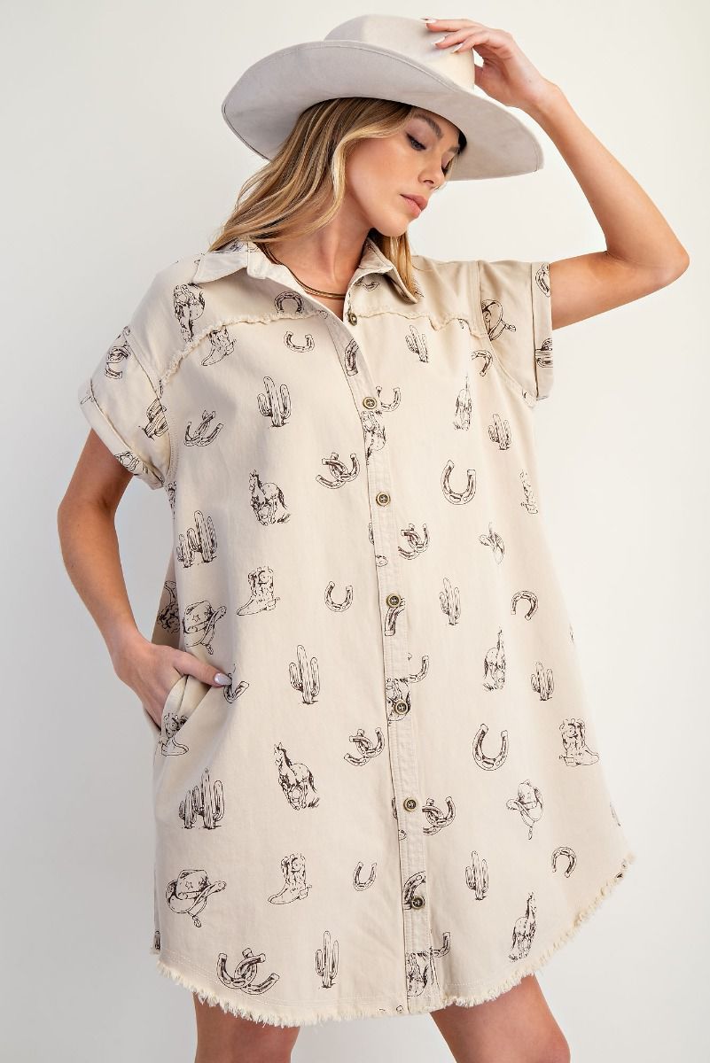 Western PrintedTwill Shirt Dress