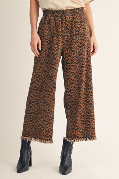 cropped leopard pant with raw hem on light background