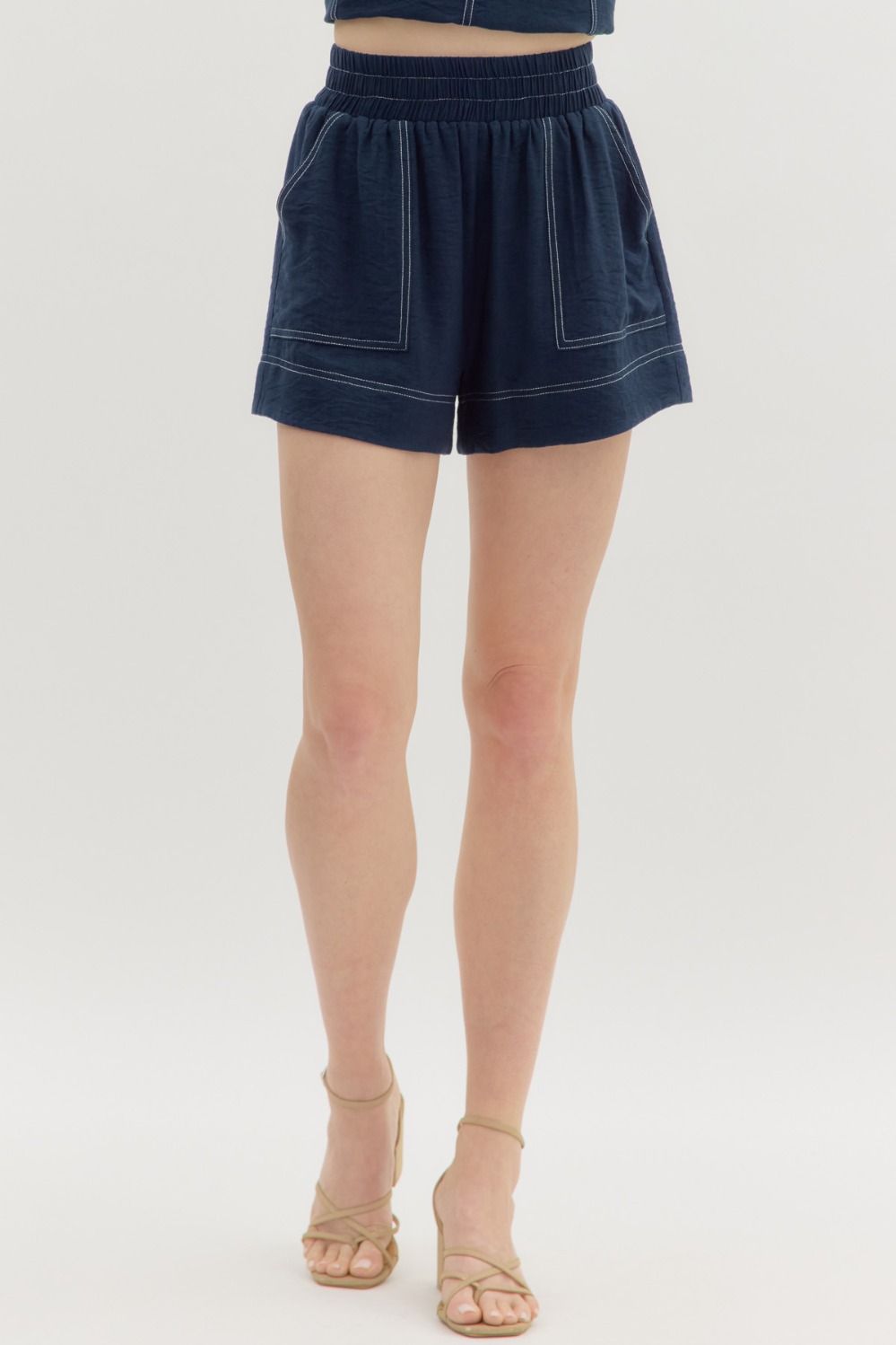 Jessica Solid Contrast Stitching Shorts