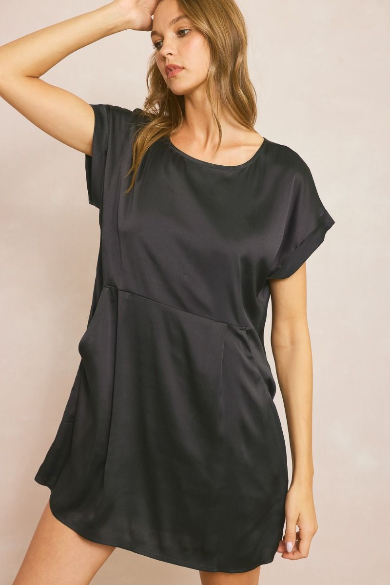 Satin Round Neck Short Sleeve Dress