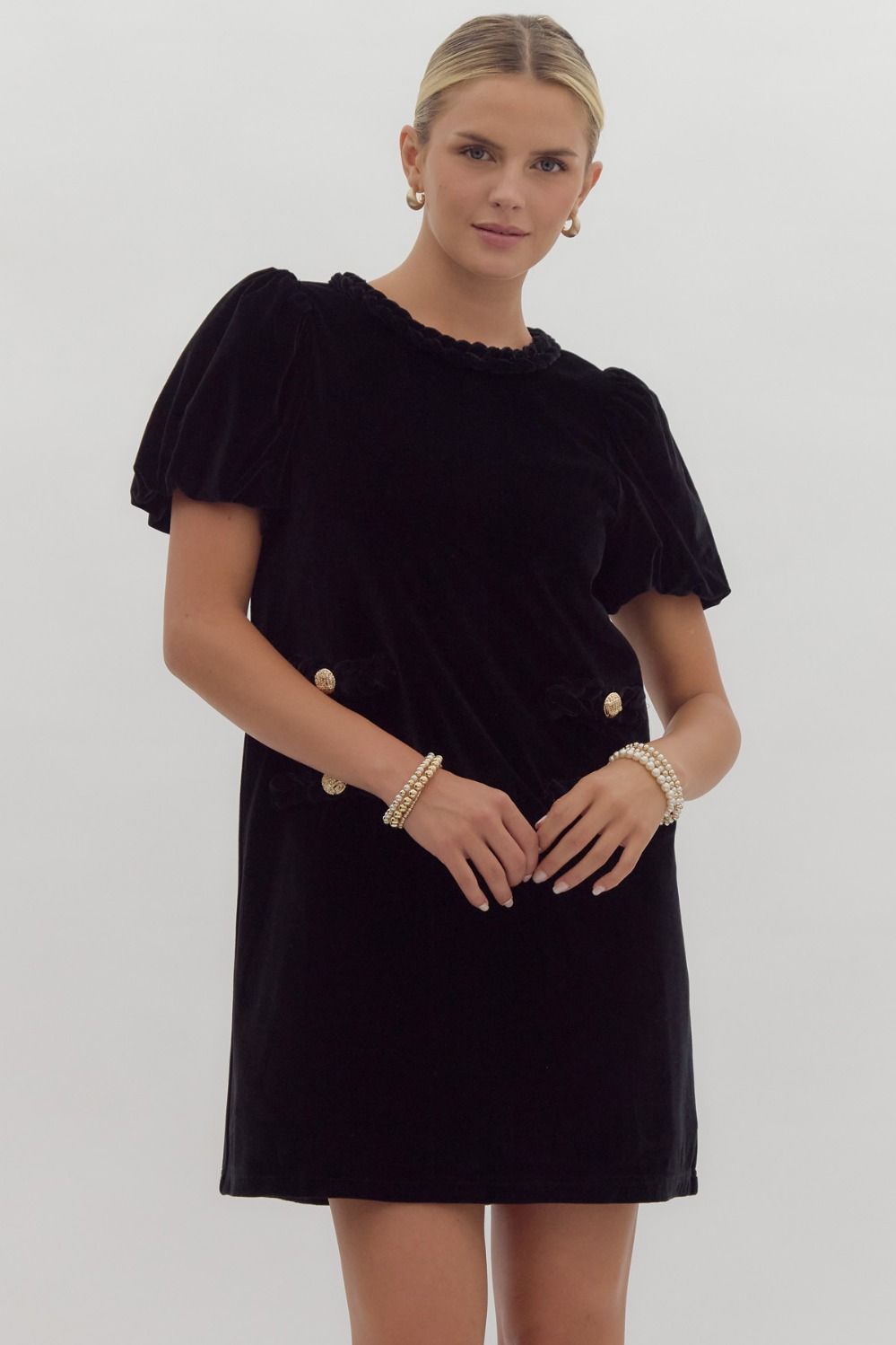 Libby Black Velvet Puff Sleeve Mini Dress Libby Black Velvet Puff Sleeve Mini Dress