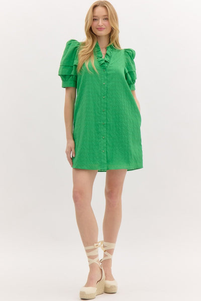 Molly Green Puff Sleeve Mini Dress