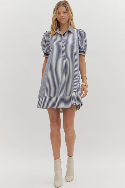 Navy Striped Multi Collar Dress