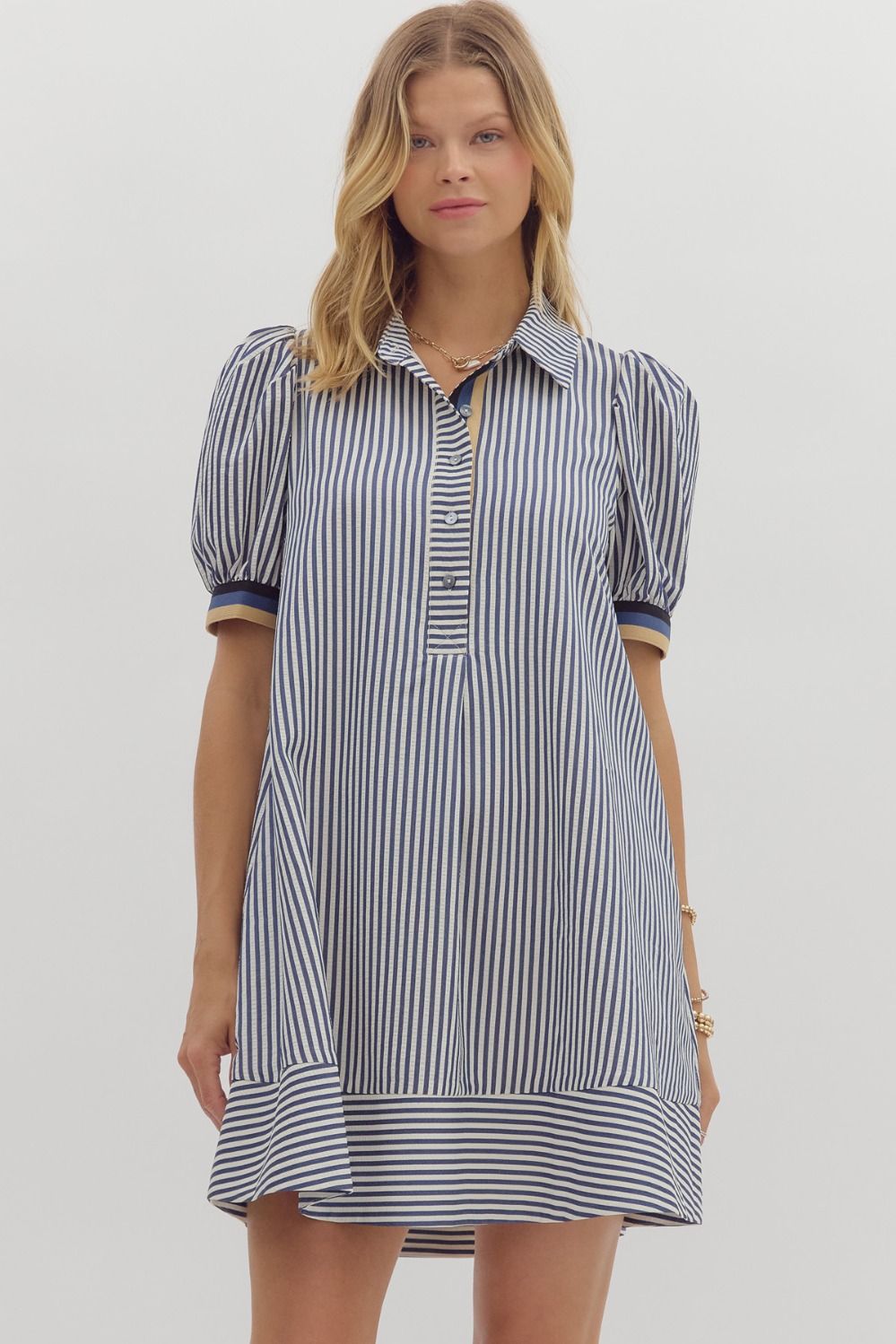 Navy Striped Multi Collar Dress