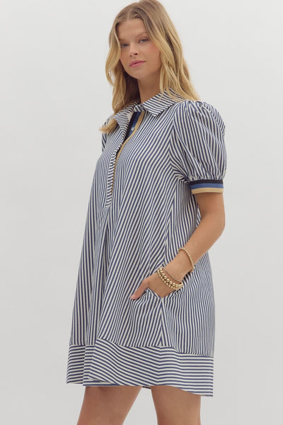 Navy Striped Multi Collar Dress