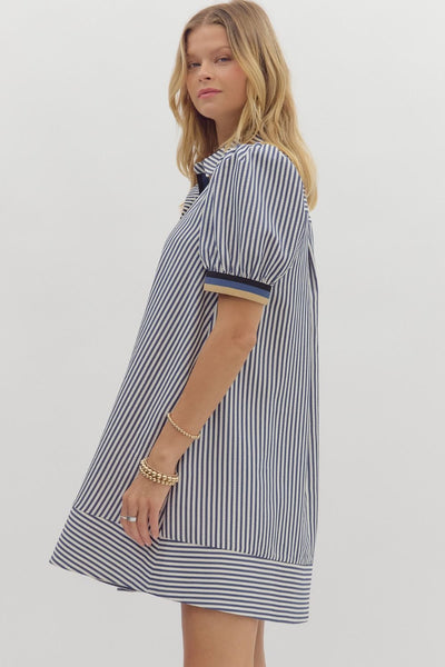 Navy Striped Multi Collar Dress