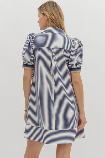 Navy Striped Multi Collar Dress