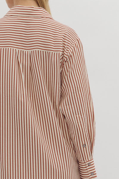 Rust Textured Striped Shirt Dress