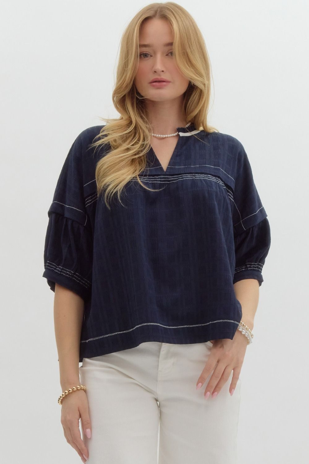 Zoe Solid Textured V-Neck Blouse