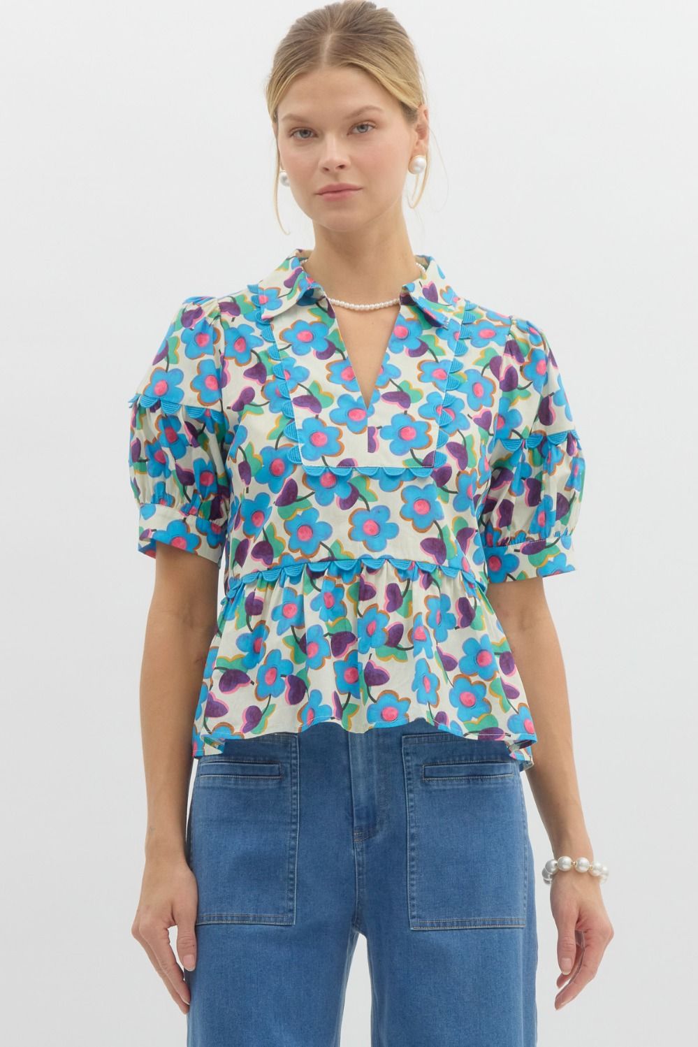 Tilly Lantern Sleeve Floral Print Blouse