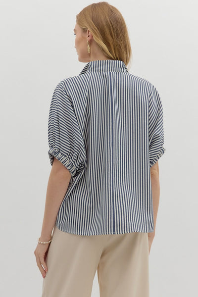 Striped Dolman Multi Collar Blouse