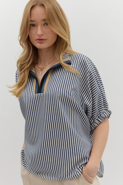 Striped Dolman Multi Collar Blouse