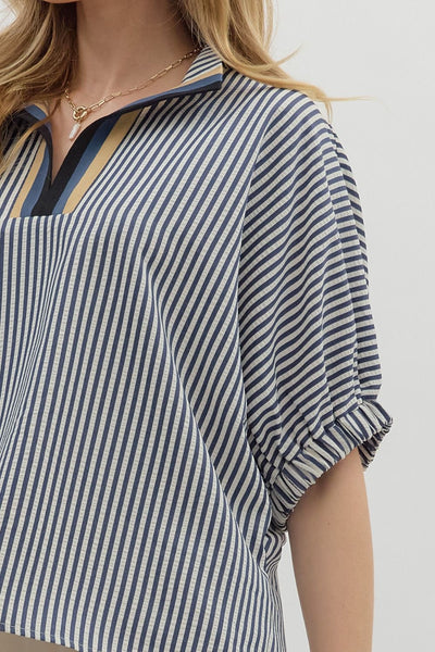 Striped Dolman Multi Collar Blouse