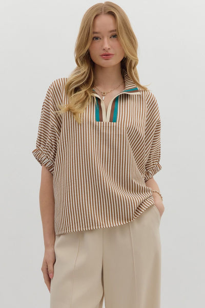 Striped Dolman Multi Collar Blouse