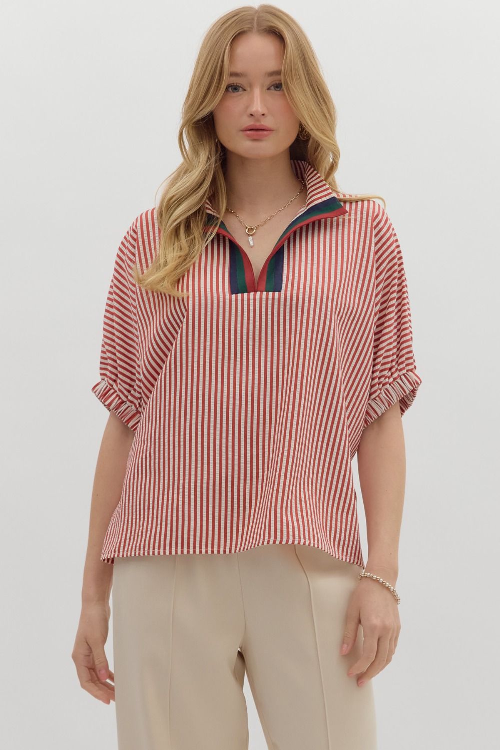 Striped Dolman Multi Collar Blouse