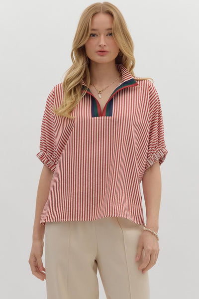 Striped Dolman Multi Collar Blouse