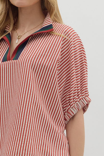 Striped Dolman Multi Collar Blouse