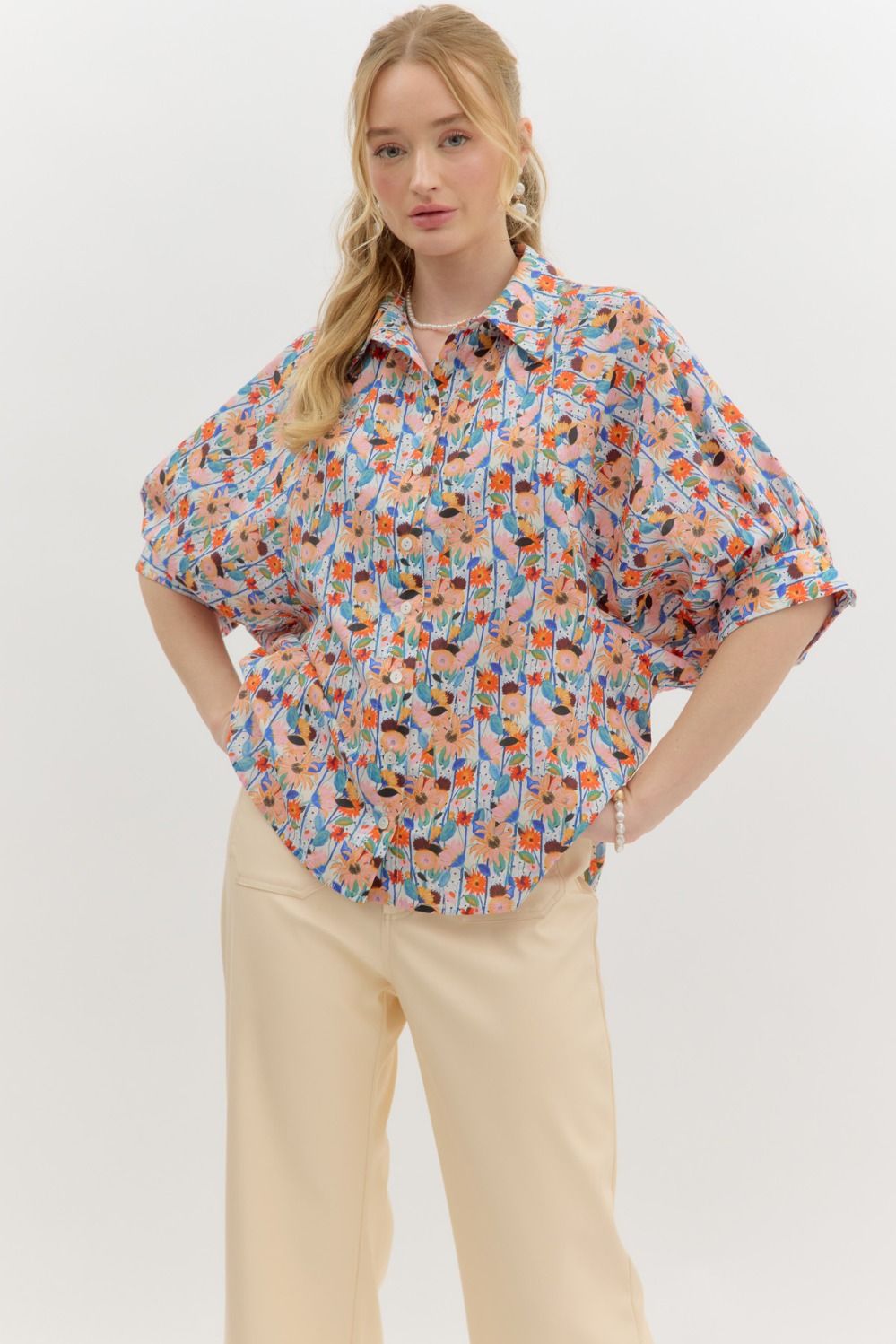 Kimberly Floral Print Button Front Blouse