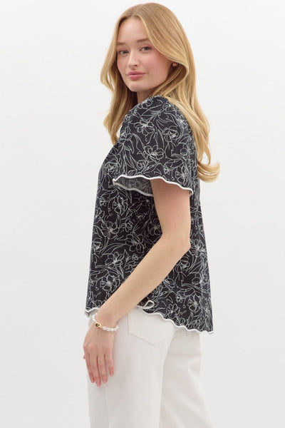 Malorie Black Ruffle Collar Blouse