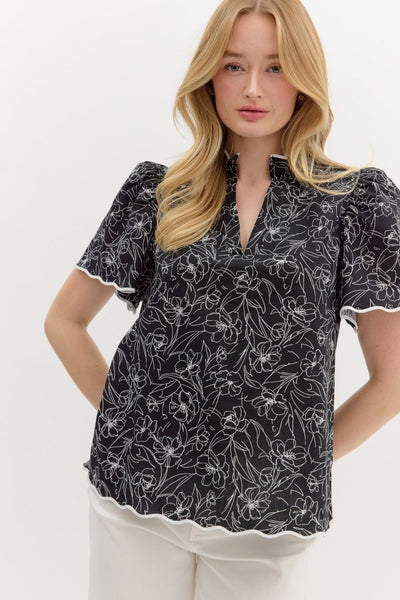 Malorie Black Ruffle Collar Blouse