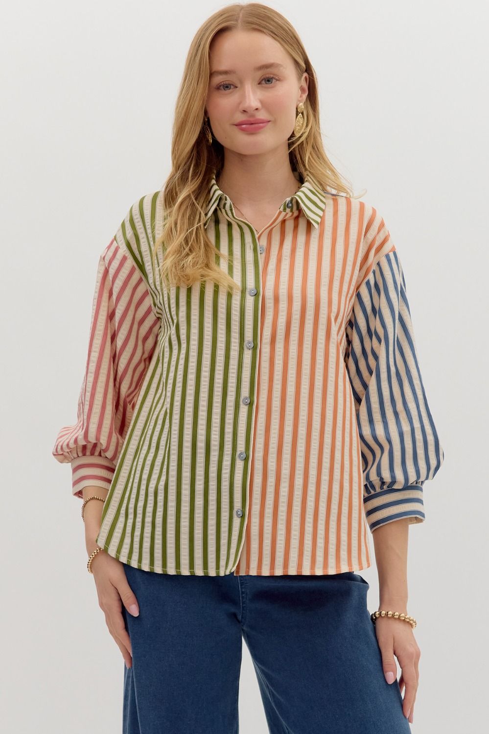 90's Striped Colorblock Blouse