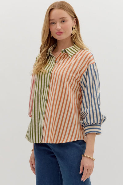 90's Striped Colorblock Blouse